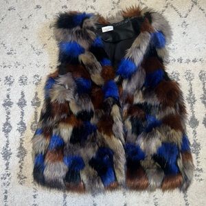 Multi color faux fur vest with pockets